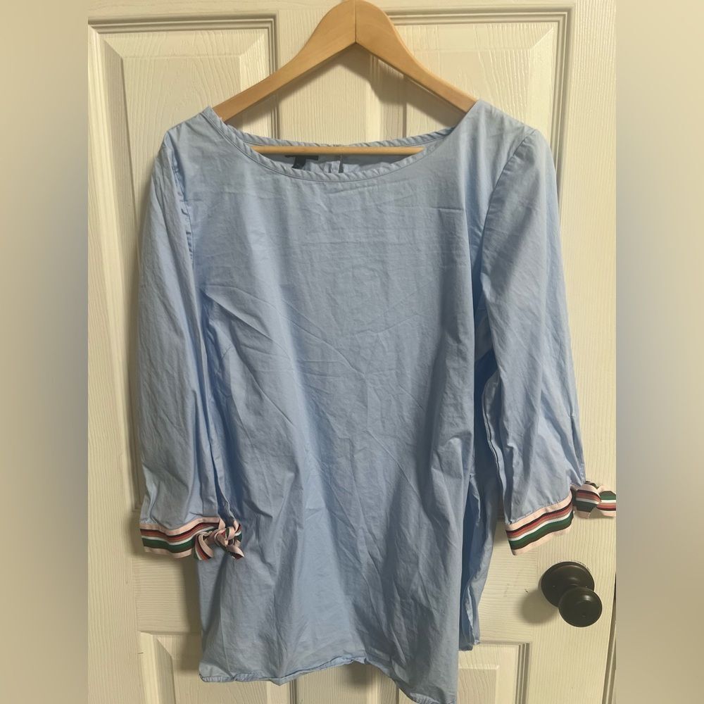 Talbots Light Blue Women's Top, XL Petite, Grosgrain ribbon detail, side zipper